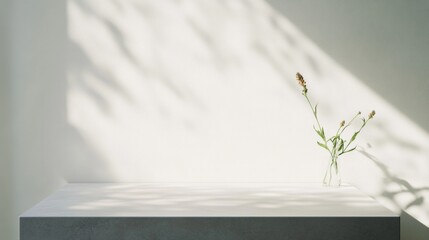 Aufkleber - Elegant Minimalist Indoor Studio Scene Featuring Soft Morning Light on a Smooth Gray Concrete Table Surface in Floral Bokeh Background