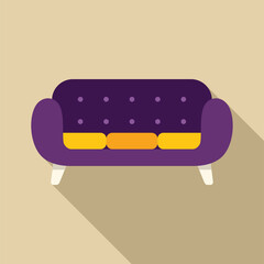 Poster - Purple sofa with yellow pillows is standing in an empty room
