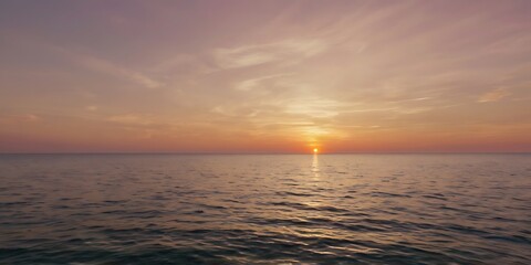 Wall Mural - Sea landscape view in sunset, beautiful dawn in horizon,  cloudy sky