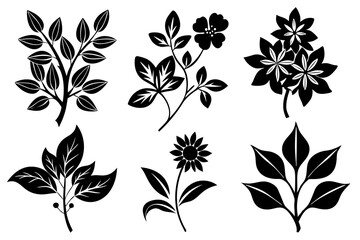 Wall Mural - Floral Branch with Leaf Icon Vector Line Art Silhouette | Nature-Inspired Minimalist Design