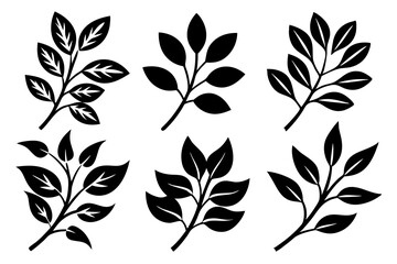 Wall Mural - Floral Branch with Leaf Icon Vector Line Art Silhouette | Nature-Inspired Minimalist Design