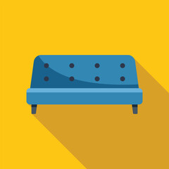 Poster - Blue sofa standing on yellow background, concept of furniture and interior design