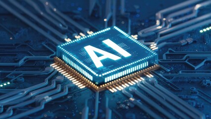 Fototapete - Futuristic 3D Illustration of AI Digital Technology Circuit Background