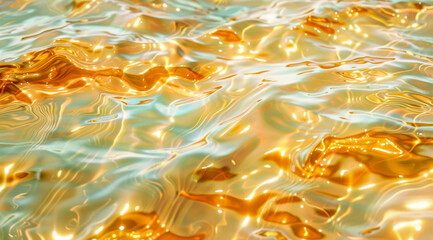 Wall Mural - Surface water waves of sea with golden light tone, texture of glitter water and soft waves with sun glare and ripple.