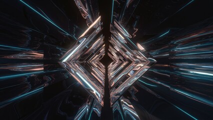 Poster - vibrant reflective lines fading into dark space creating a stunning pattern