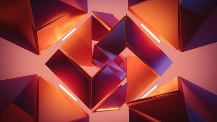 Poster - Elegant Modern 3D Rendering of Abstract Geometric Cubes in Orange and Purple Tones  HighQuality 3D Illustration