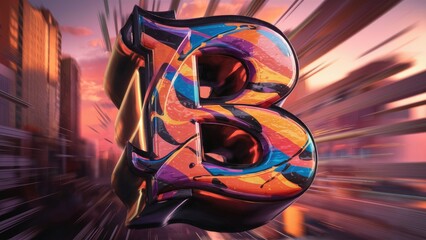 Poster - Graffitistyle letter B featuring vibrant patterns and colors