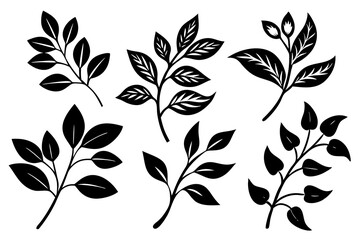 Wall Mural - Floral Branch with Leaf Icon Vector Line Art Silhouette | Nature-Inspired Minimalist Design