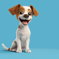 9. Cheerful dog with captivating eyes isolated on blue background in a 3D cartoon style charming smile digital illustration medium aperture 