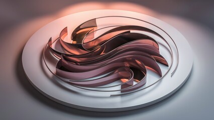 Poster - Curved Abstract Shapes on Circular White Background  3D Illustration