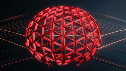 Poster - Geometric red grid pattern on dark backdrop Gradient fishnet design in red Thin line structure background in red