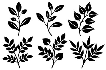 Wall Mural - Floral Branch with Leaf Icon Vector Line Art Silhouette | Nature-Inspired Minimalist Design