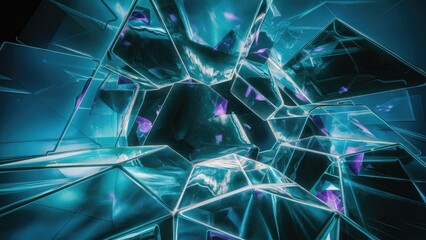 Poster - Abstract Transparent Glass Geometric Background in 3D Rendering Digital Illustration