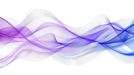 Poster - Dynamic Abstract Wave Lines in Blue and Purple Flowing Smoothly on White Background, Representing Sound Waves and Movement