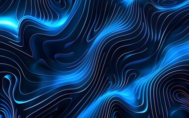 Wall Mural - Abstract futuristic background with blue glowing lines and waves on dark black background, vector illustration. ,8k resolution, vector art style, 