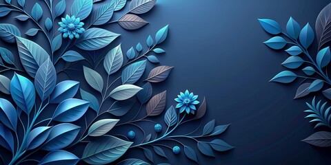 Poster - Dark blue beautiful floral background with abstract leaves 3D. Ai Generated