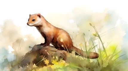 Wall Mural - Mink In nature watercolor style