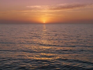 Wall Mural - Sea landscape view in sunset, beautiful dawn in horizon,  cloudy sky