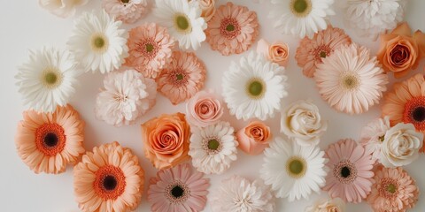 Poster - Floral Background Close-Up of Lush Blooming Flowers Including Roses, Daisies, and Tulips in Vibrant Colors - Perfect for Adding Natures Beauty and Elegance to Any Scene