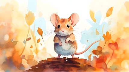 Wall Mural - Mouse In nature Watercolor Style