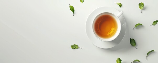 Wall Mural - Freshly brewed cup of oolong tea on white background, 4K hyperrealistic photo