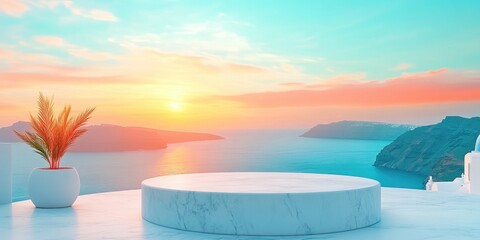 Sticker - White Marble Platform Overlooking Sunset in Santorini