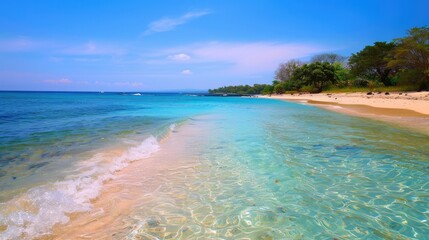 vibrant beach scene with clear blue waters