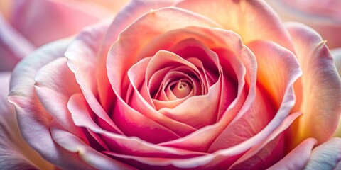 Delicate pink rose petals unfolding in macro close-up, softly blurred background highlighting intricate details of blooming spring flora, showcasing nature's beauty in vivid color.