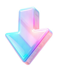 Wall Mural - Glossy Pink And Blue 3D Down Arrow Icon with a reflective surface, symbolizing direction or download in digital interfaces. Isolated on transparent background, png.