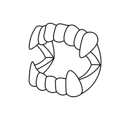 Wall Mural - vector isolated simple minimal false teeth with vampire fangs dracula colorless black and white cont