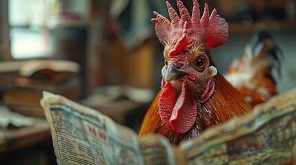 Rooster Reading Newspaper