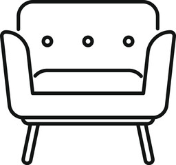 Sticker - Comfortable armchair with upholstery standing on wooden legs icon. Outline thin line style