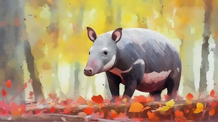 Sticker - Tapir In nature Watercolor Style