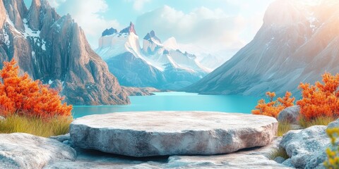 Wall Mural - Stone Platform Overlooking a Mountain Lake