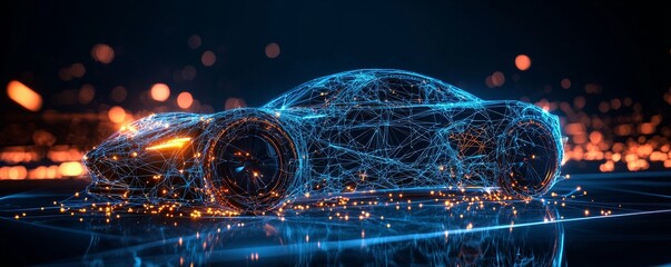 Poster - Futuristic car with interconnected light patterns showcasing advanced technology and innovation