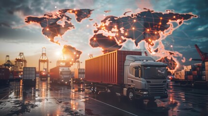 Wall Mural - logistics international delivery concept, world map with logistic network distribution on background