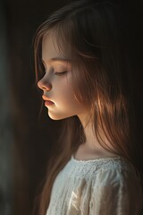 Canvas Print - In the soft glow of a fireball, a young girl stands quietly, her thoughts distant. The Canon EOS R5 captures the delicate interplay of light and shadow,