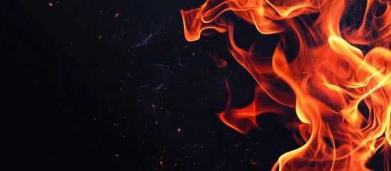 Poster - The fire Flames are flickering alone against a black background Design template Copyspace and horizontal orientation