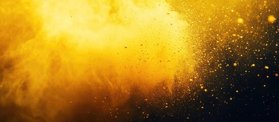Leinwandbilder - Abstract powder splattered background freeze motion of yellow powder bursting throwing color powder yellow glitter texture. with copy space image. Place for adding text or design