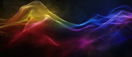 Leinwandbilder - Dark textured color gradient wave background featuring purple red yellow blue and green colors with an abstract design and black copy space