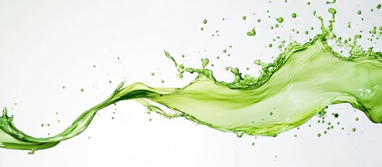 Poster - beautiful flying green splashes and drops isolated against a white background. with copy space image. Place for adding text or design