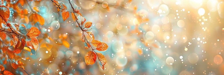 Wall Mural - Autumn Fall Background. Colorful Bright Leaves Swinging in Tree in Park