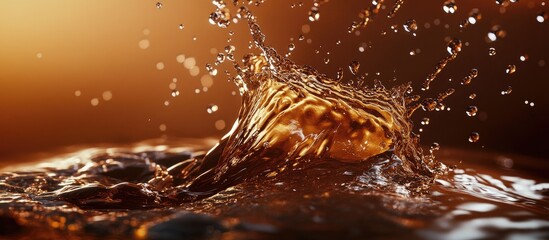 Aufkleber - Abstract liquid Water splashing against a dark bronze background Macro view of the splash with soft focus and shallow depth of field. with copy space image. Place for adding text or design