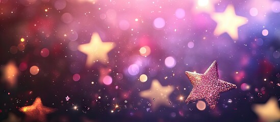 Poster - Elegant abstract background with festive bokeh lights and star texture. with copy space image. Place for adding text or design