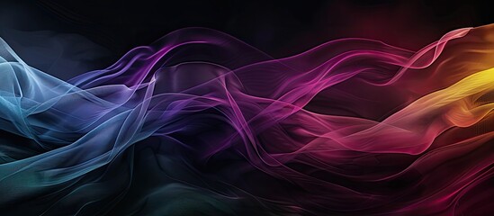 Leinwandbilder - Dark textured color gradient wave background featuring purple red yellow blue and green colors with an abstract design and black copy space