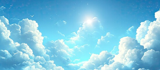 Sticker - Beautiful blue sky with bright clouds Cloudscape backdrop Copy space