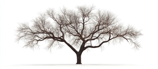 Fototapete - Tree with no leaves and branches set against a white isolated background featuring copy space