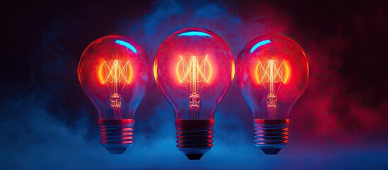 Aufkleber - Red light bulb isolated on blue Concept background for bright ideas Backdrop of electricity invention Empty copyspace for creative innovation Solution to darkness
