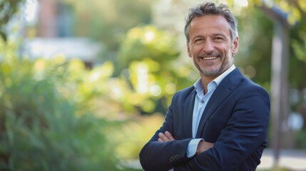 Poster - Happy middle aged business man entrepreneur looking at camera outdoors.