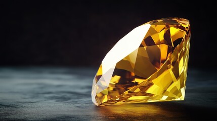 Poster - A beautifully cut yellow gemstone shimmering under soft lighting on a dark surface